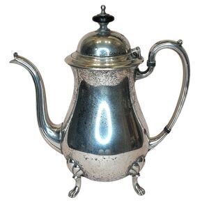 Vintage Crescent Silver Plated Coffee Pot / Tea Pot Footed Ornate With Lid